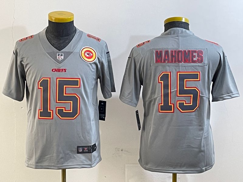 Youth Kansas City Chiefs #15 Mahomes Grey 2025 Nike Vapor Limited NFL Jersey style 2093->youth nfl jersey->Youth Jersey